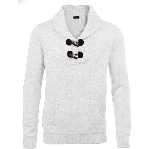 COOFANDY Men's Shawl Collar Pullover Sweater Relaxed Fit Casual Cotton Cable Knit Sweaters with Pockets