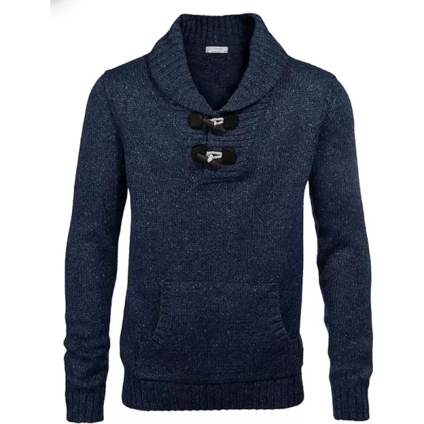 COOFANDY Men's Shawl Collar Pullover Sweater Relaxed Fit Casual Cotton Cable Knit Sweaters with Pockets