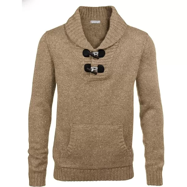 COOFANDY Men's Shawl Collar Pullover Sweater Relaxed Fit Casual Cotton Cable Knit Sweaters with Pockets