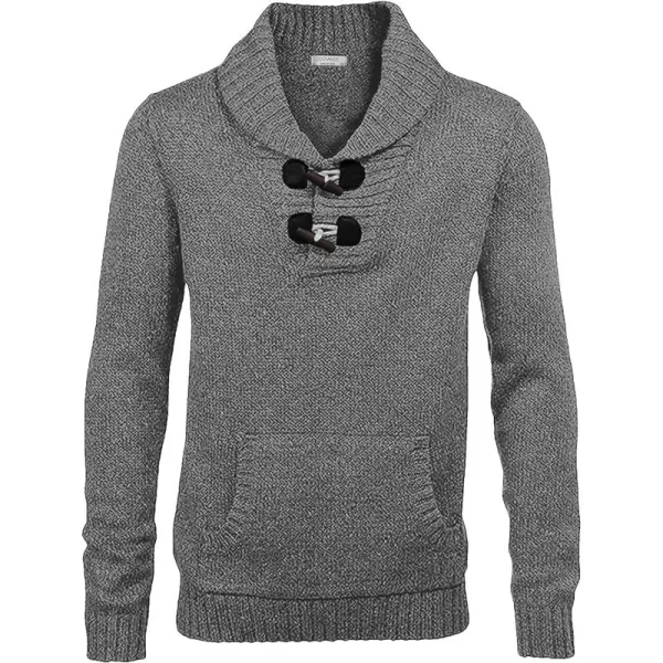 COOFANDY Men's Shawl Collar Pullover Sweater Relaxed Fit Casual Cotton Cable Knit Sweaters with Pockets