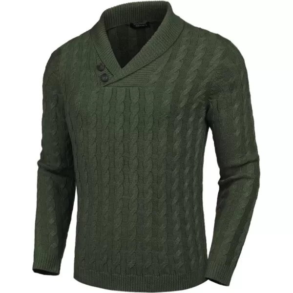 COOFANDY Men's Shawl Collar Pullover Sweater Slim Fit Casual Button Cable Knit Sweaters
