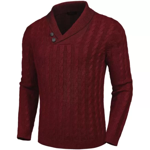 COOFANDY Men's Shawl Collar Pullover Sweater Slim Fit Casual Button Cable Knit Sweaters