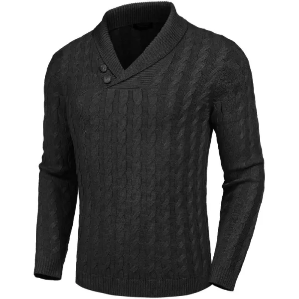 COOFANDY Men's Shawl Collar Pullover Sweater Slim Fit Casual Button Cable Knit Sweaters