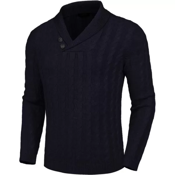 COOFANDY Men's Shawl Collar Pullover Sweater Slim Fit Casual Button Cable Knit Sweaters