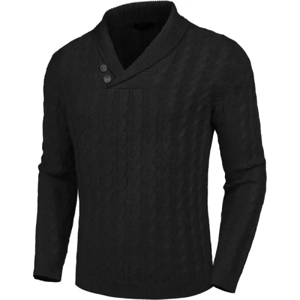COOFANDY Men's Shawl Collar Pullover Sweater Slim Fit Casual Button Cable Knit Sweaters