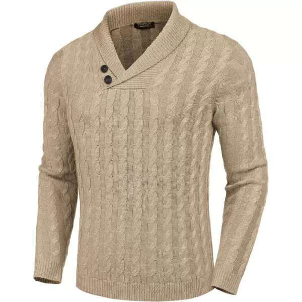 COOFANDY Men's Shawl Collar Pullover Sweater Slim Fit Casual Button Cable Knit Sweaters