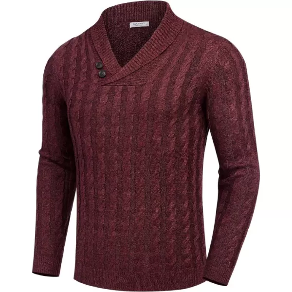 COOFANDY Men's Shawl Collar Pullover Sweater Slim Fit Casual Button Cable Knit Sweaters