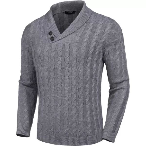 COOFANDY Men's Shawl Collar Pullover Sweater Slim Fit Casual Button Cable Knit Sweaters