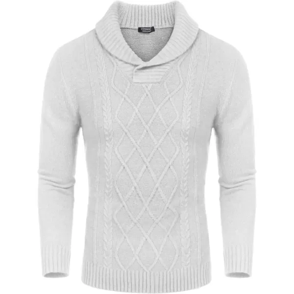 COOFANDY Men's Shawl Collar Sweaters V-Neck Relaxed Fit Cable Pullovers