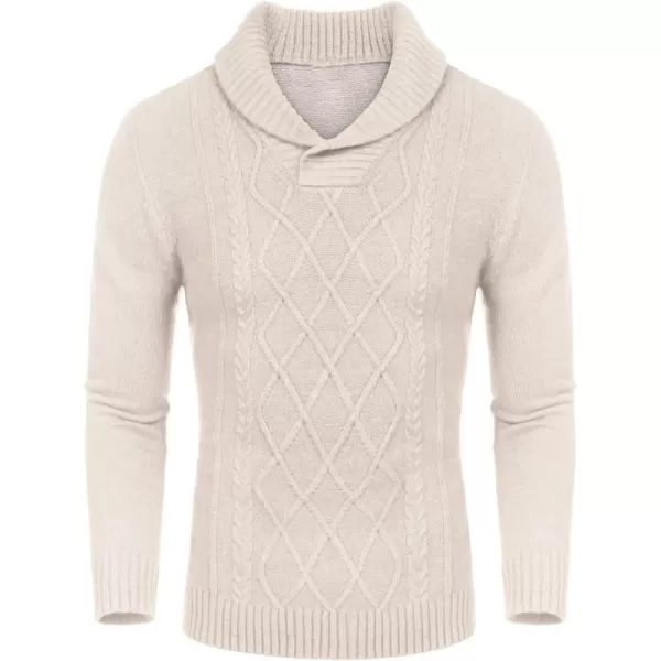 COOFANDY Men's Shawl Collar Sweaters V-Neck Relaxed Fit Cable Pullovers