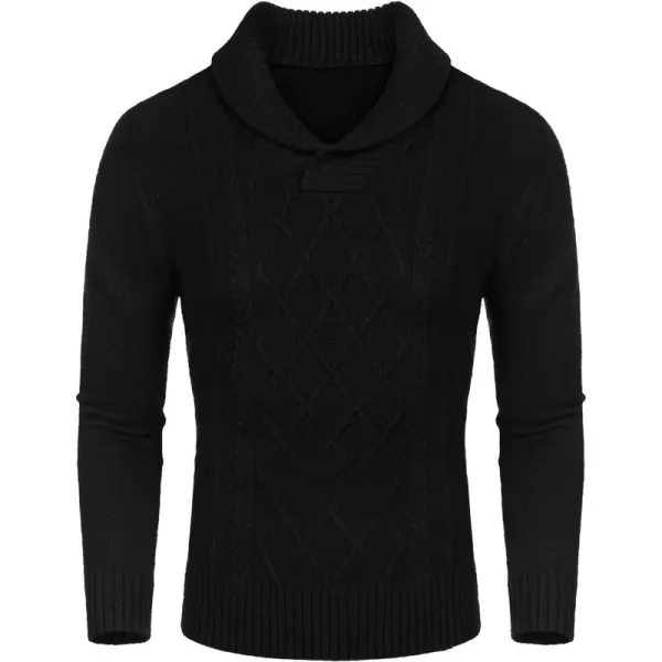 COOFANDY Men's Shawl Collar Sweaters V-Neck Relaxed Fit Cable Pullovers