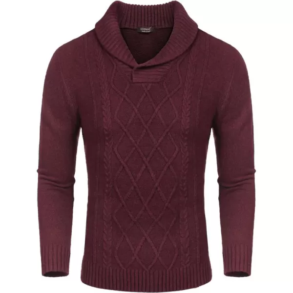 COOFANDY Men's Shawl Collar Sweaters V-Neck Relaxed Fit Cable Pullovers