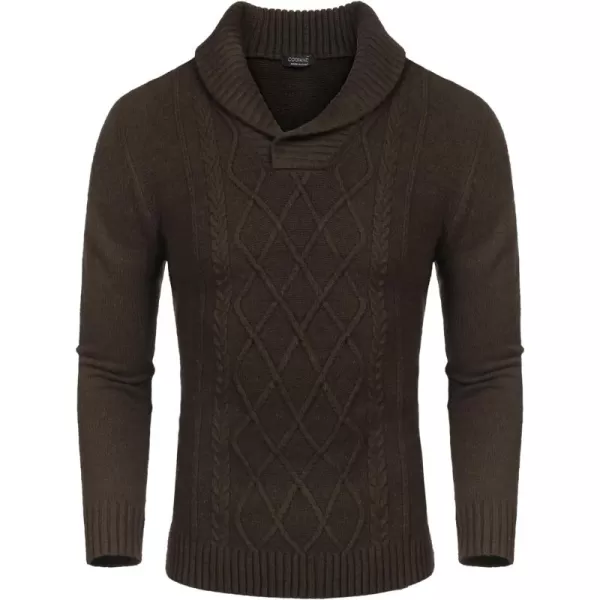COOFANDY Men's Shawl Collar Sweaters V-Neck Relaxed Fit Cable Pullovers