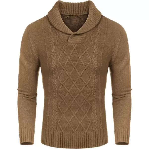 COOFANDY Men's Shawl Collar Sweaters V-Neck Relaxed Fit Cable Pullovers