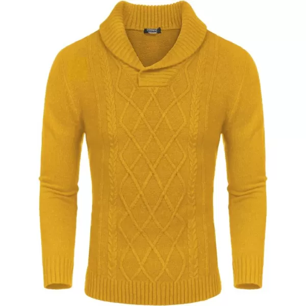 COOFANDY Men's Shawl Collar Sweaters V-Neck Relaxed Fit Cable Pullovers