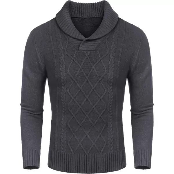 COOFANDY Men's Shawl Collar Sweaters V-Neck Relaxed Fit Cable Pullovers