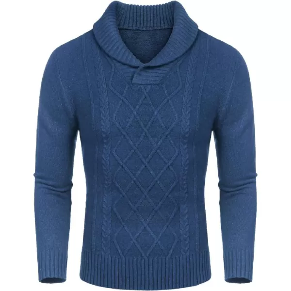 COOFANDY Men's Shawl Collar Sweaters V-Neck Relaxed Fit Cable Pullovers