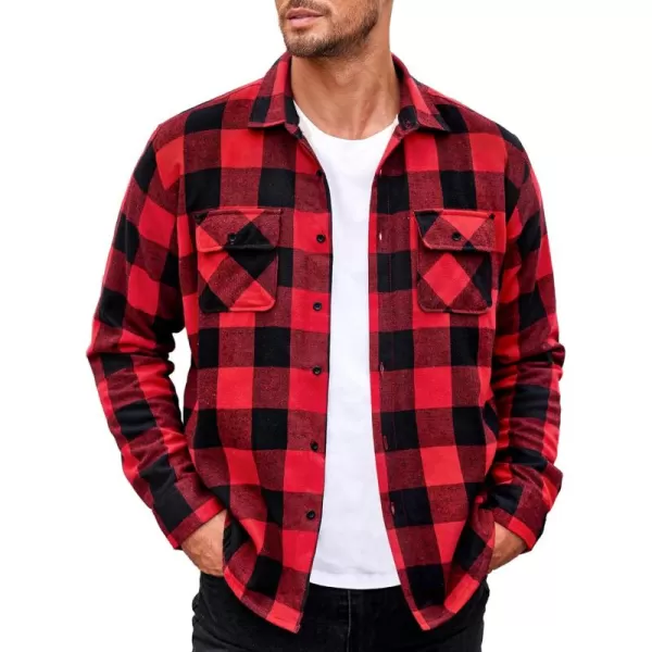 COOFANDY Men's Sherpa Lined Flannel Shirt Jacket Long Sleeve Button Up Fleece Plaid Shirts