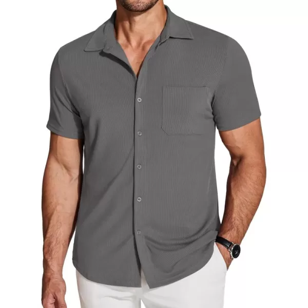 COOFANDY Men's Short Sleeve Wrinkle Free Knit Polo Shirt Causal Button Down Summer Camp Beach Shirts