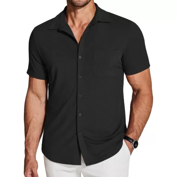 COOFANDY Men's Short Sleeve Wrinkle Free Knit Polo Shirt Causal Button Down Summer Camp Beach Shirts