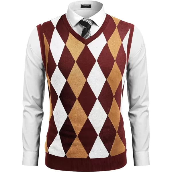 COOFANDY Men's Sleeveless V Neck Pullover Sweater Slim Fit Casual Argyle Sweater Vest