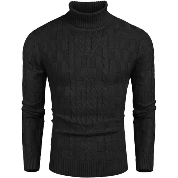 COOFANDY Men's Slim Fit Turtleneck Sweater Casual Cable Knit Pullover Sweaters