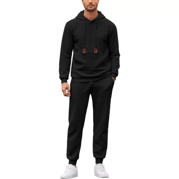 COOFANDY Men's Sweatsuits Sets 2 Piece Outfits Hooded Athletic Tracksuit Plaid Jacquard Jogging Suit Set