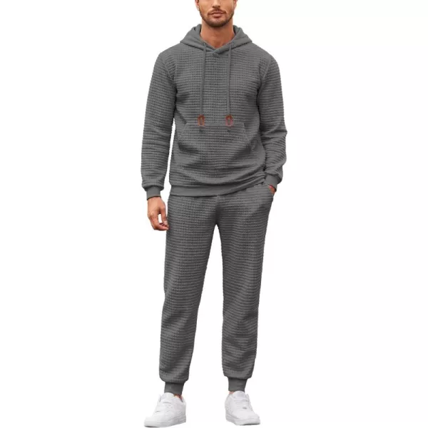 COOFANDY Men's Sweatsuits Sets 2 Piece Outfits Hooded Athletic Tracksuit Plaid Jacquard Jogging Suit Set