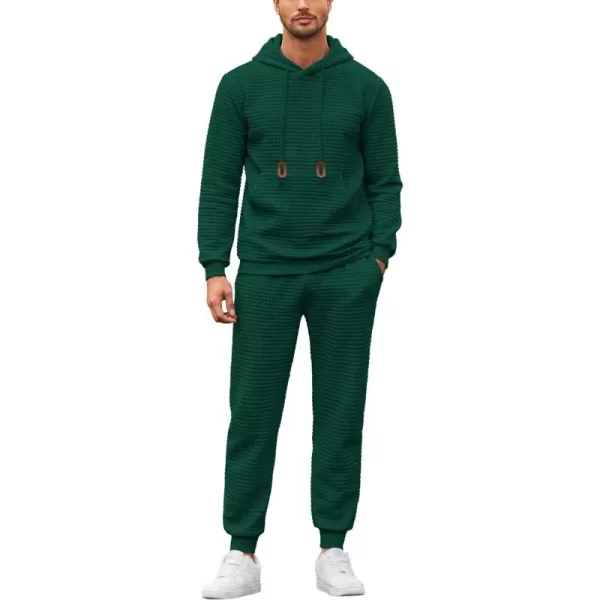 COOFANDY Men's Sweatsuits Sets 2 Piece Outfits Hooded Athletic Tracksuit Plaid Jacquard Jogging Suit Set