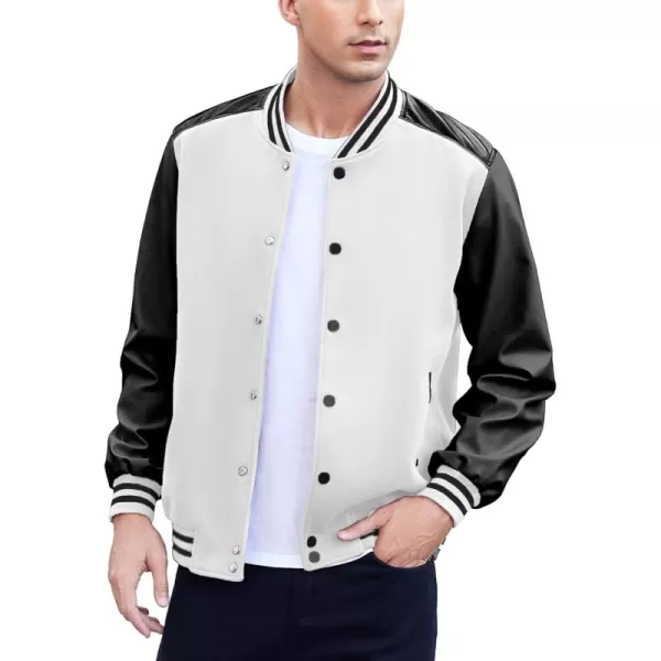 COOFANDY Mens Varsity Jacket Casual Leather Sleeve Baseball Letterman Bomber Jacket Coat