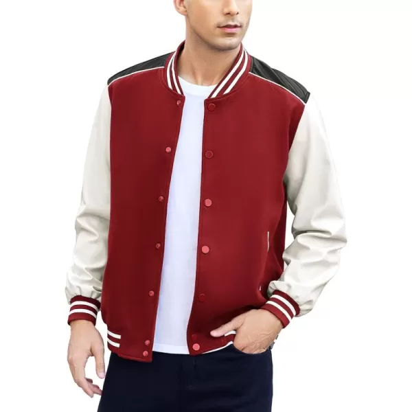 COOFANDY Mens Varsity Jacket Casual Leather Sleeve Baseball Letterman Bomber Jacket Coat
