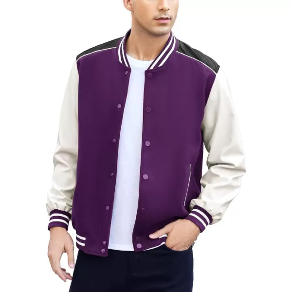COOFANDY Mens Varsity Jacket Casual Leather Sleeve Baseball Letterman Bomber Jacket Coat