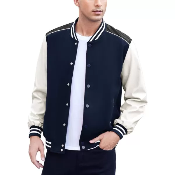 COOFANDY Mens Varsity Jacket Casual Leather Sleeve Baseball Letterman Bomber Jacket Coat