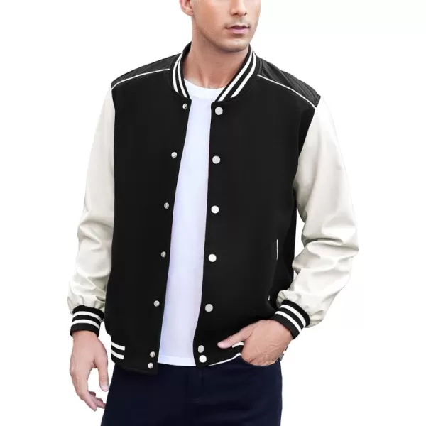 COOFANDY Mens Varsity Jacket Casual Leather Sleeve Baseball Letterman Bomber Jacket Coat