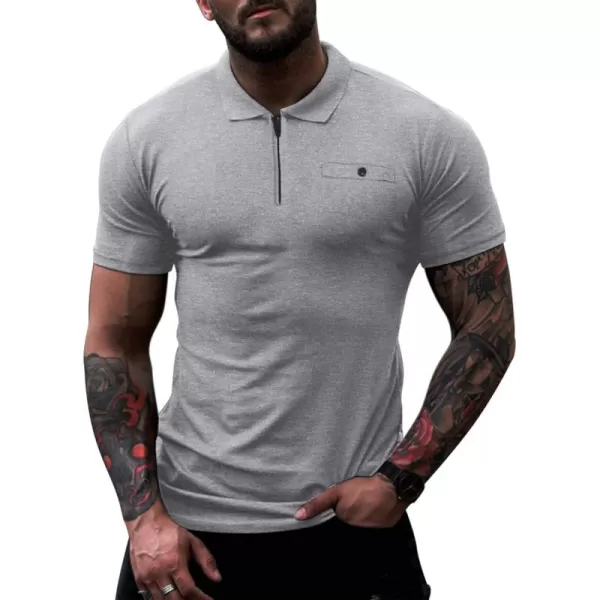COOFANDY Men's Zipper Polo Shirts Short Sleeve Golf Shirt Slim Fit Casual T Shirts with Pocket