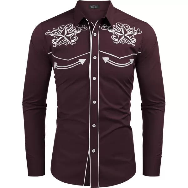 COOFANDY Men's Western Shirts Long Sleeve Slim Fit Embroideres Cowboy Casual Button Down Shirt)