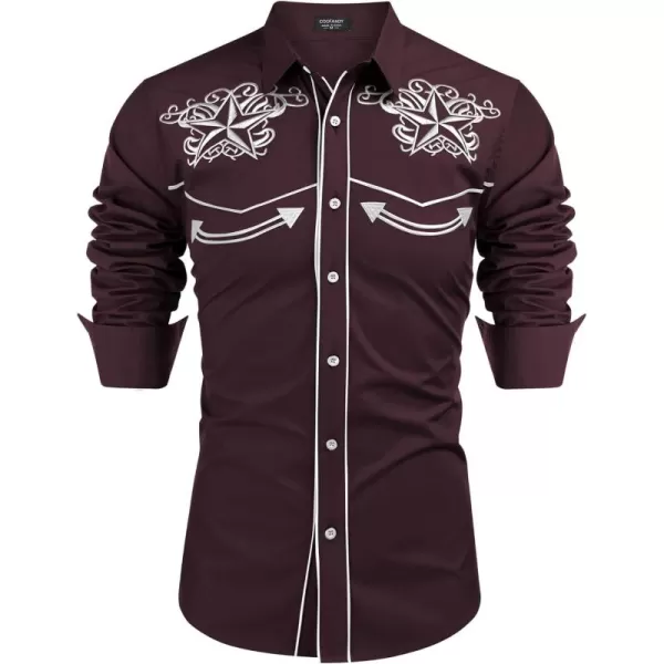 COOFANDY Men's Western Shirts Long Sleeve Slim Fit Embroideres Cowboy Casual Button Down Shirt)