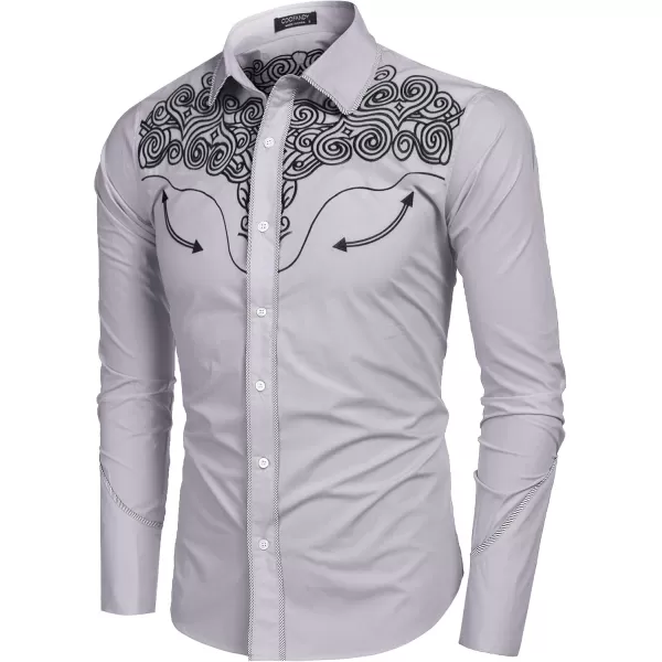 COOFANDY Men's Western Shirts Long Sleeve Slim Fit Embroideres Cowboy Casual Button Down Shirt)