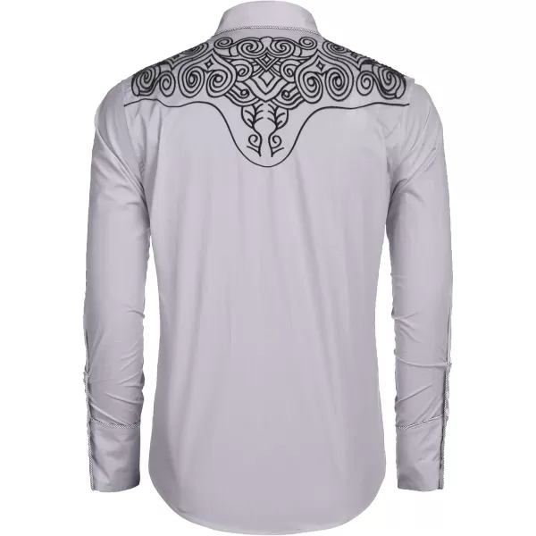 COOFANDY Men's Western Shirts Long Sleeve Slim Fit Embroideres Cowboy Casual Button Down Shirt)