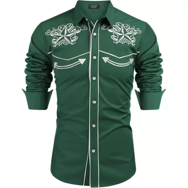 COOFANDY Men's Western Shirts Long Sleeve Slim Fit Embroideres Cowboy Casual Button Down Shirt)