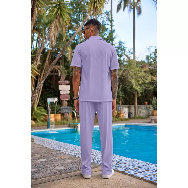 COOFANDY Men's 2 Piece Outfit Casual Short Sleeve Button Down Shirt Beach Summer Loose Pant Sets