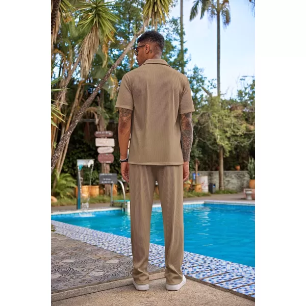 COOFANDY Men's 2 Piece Outfit Casual Short Sleeve Button Down Shirt Beach Summer Loose Pant Sets