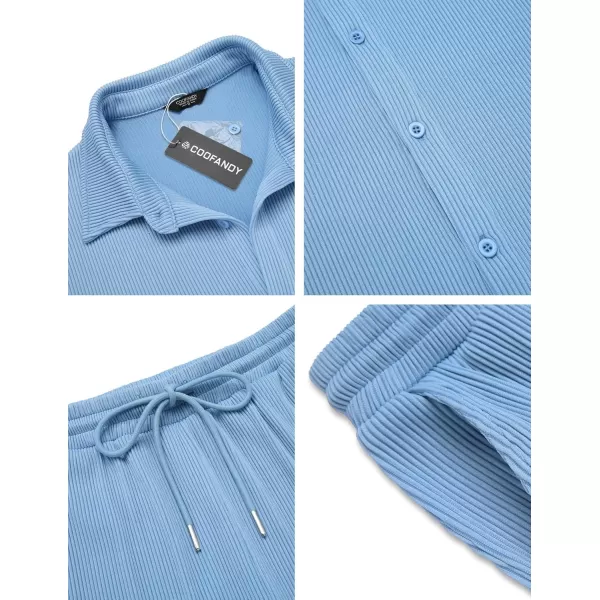 COOFANDY Men's 2 Piece Outfit Casual Short Sleeve Button Down Shirt Beach Summer Loose Pant Sets