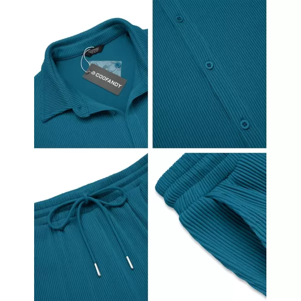 COOFANDY Men's 2 Piece Outfit Casual Short Sleeve Button Down Shirt Beach Summer Loose Pant Sets