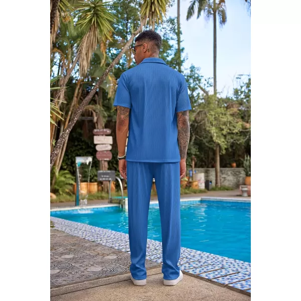 COOFANDY Men's 2 Piece Outfit Casual Short Sleeve Button Down Shirt Beach Summer Loose Pant Sets