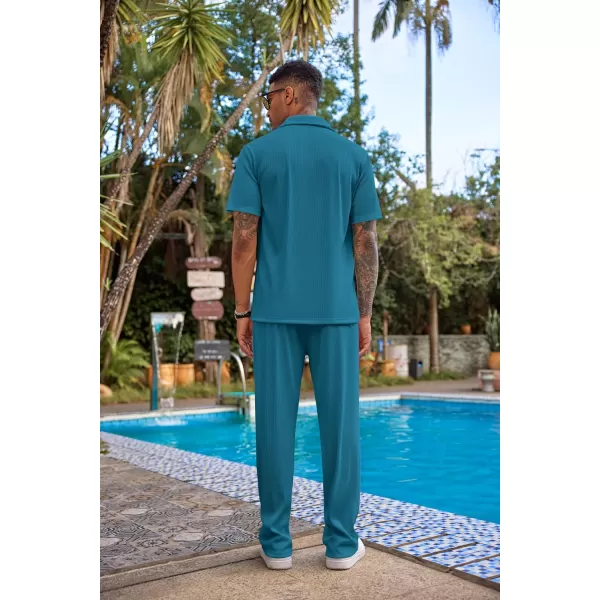 COOFANDY Men's 2 Piece Outfit Casual Short Sleeve Button Down Shirt Beach Summer Loose Pant Sets