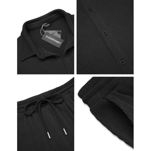 COOFANDY Men's 2 Piece Outfit Casual Short Sleeve Button Down Shirt Beach Summer Loose Pant Sets
