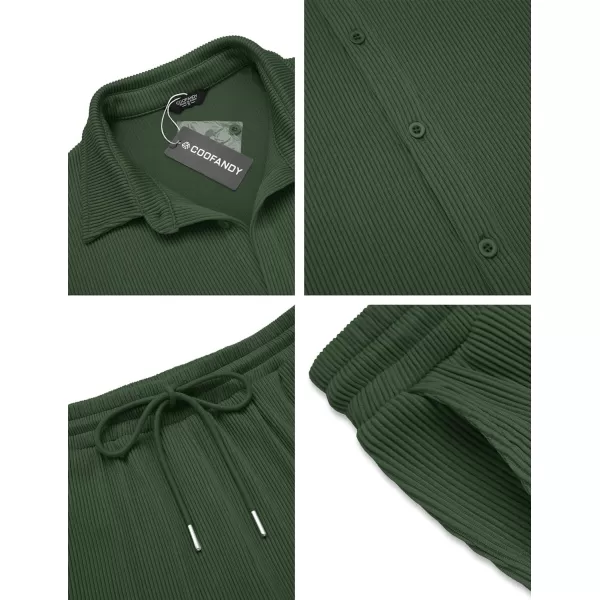 COOFANDY Men's 2 Piece Outfit Casual Short Sleeve Button Down Shirt Beach Summer Loose Pant Sets