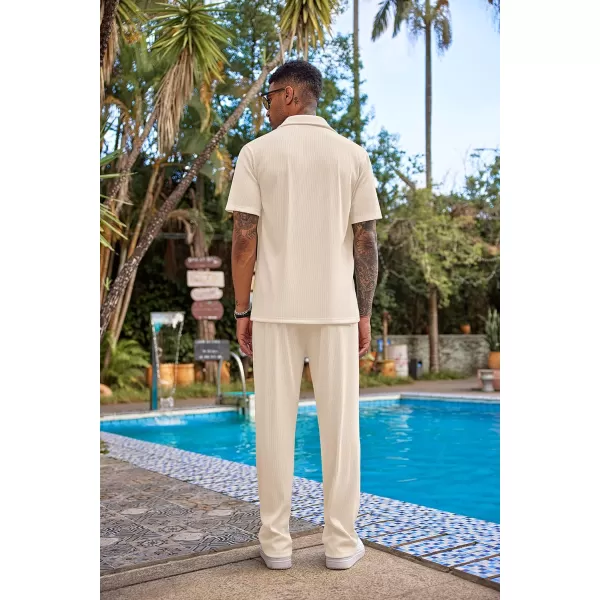 COOFANDY Men's 2 Piece Outfit Casual Short Sleeve Button Down Shirt Beach Summer Loose Pant Sets