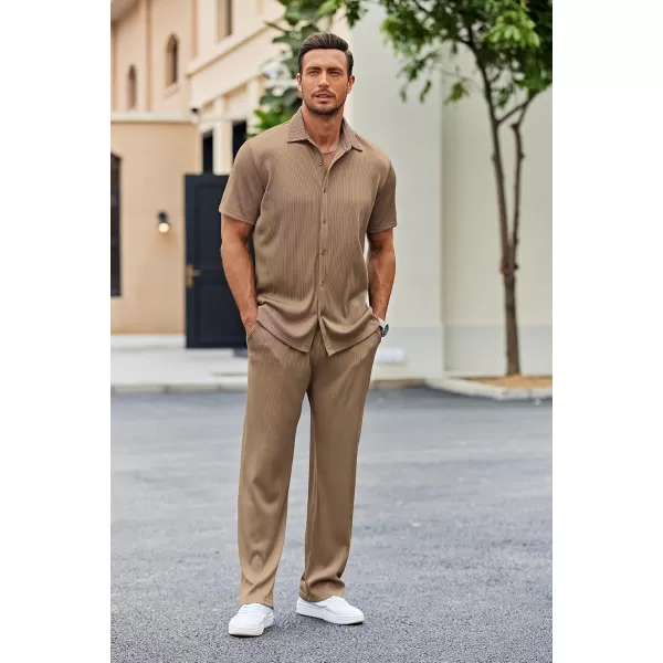 COOFANDY Men's 2 Piece Outfit Casual Short Sleeve Button Down Shirt Beach Summer Loose Pant Sets